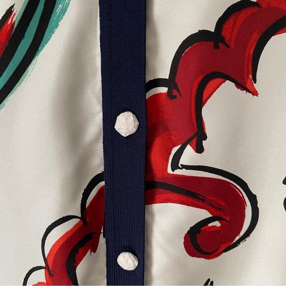 Tory Burch NWTS Silk Front Shirtdress Navy Blue Porcelain Thistle Sweater Back - Picture 7 of 10